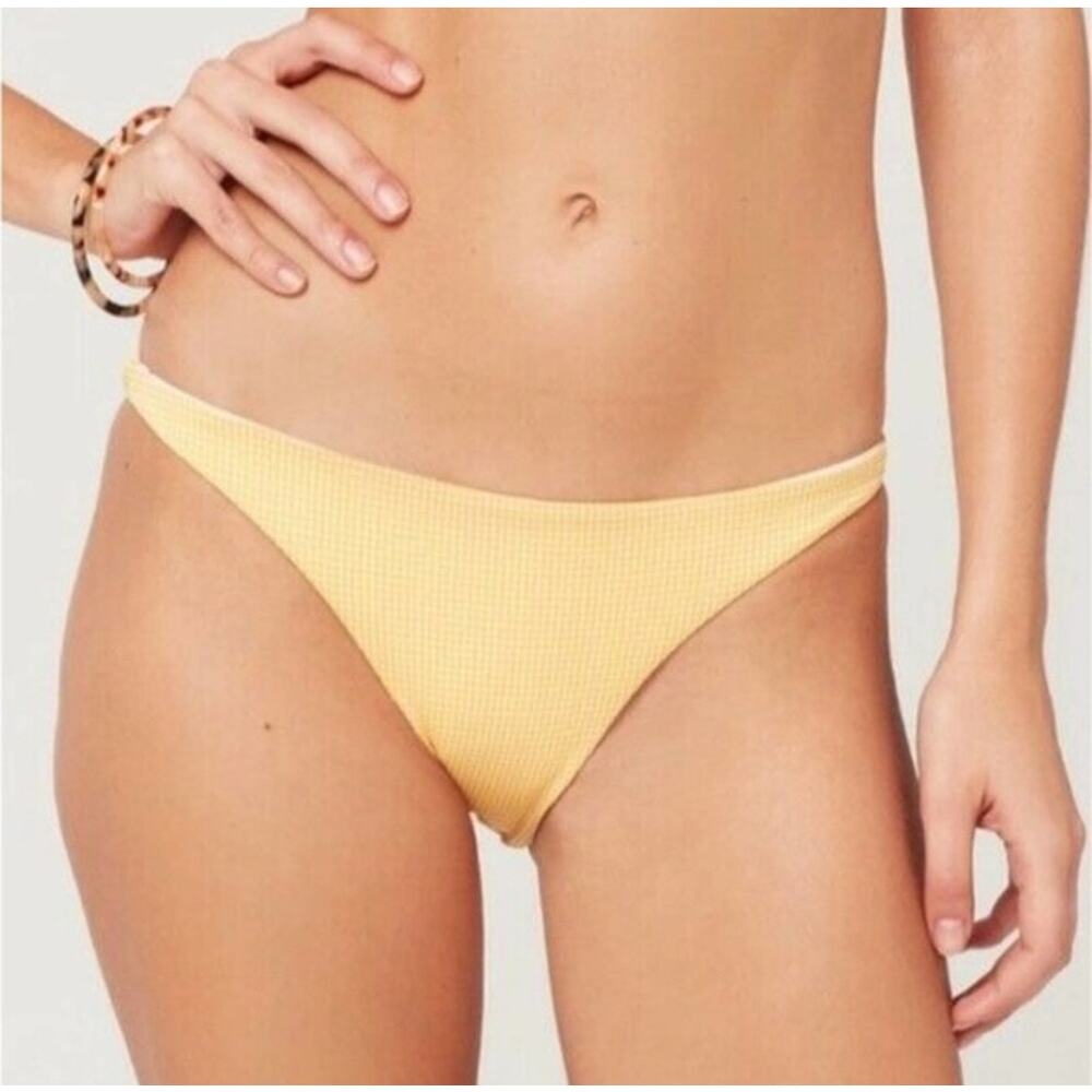 NWT L*Space Camacho Love Plaid Yellow Gingham Bikini Swimsuit Bottoms Sz L